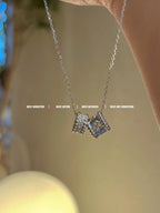 [Demi jewelry]PERLEE DOUBLE PENDANT SILVER DIAMOND NECKLACE