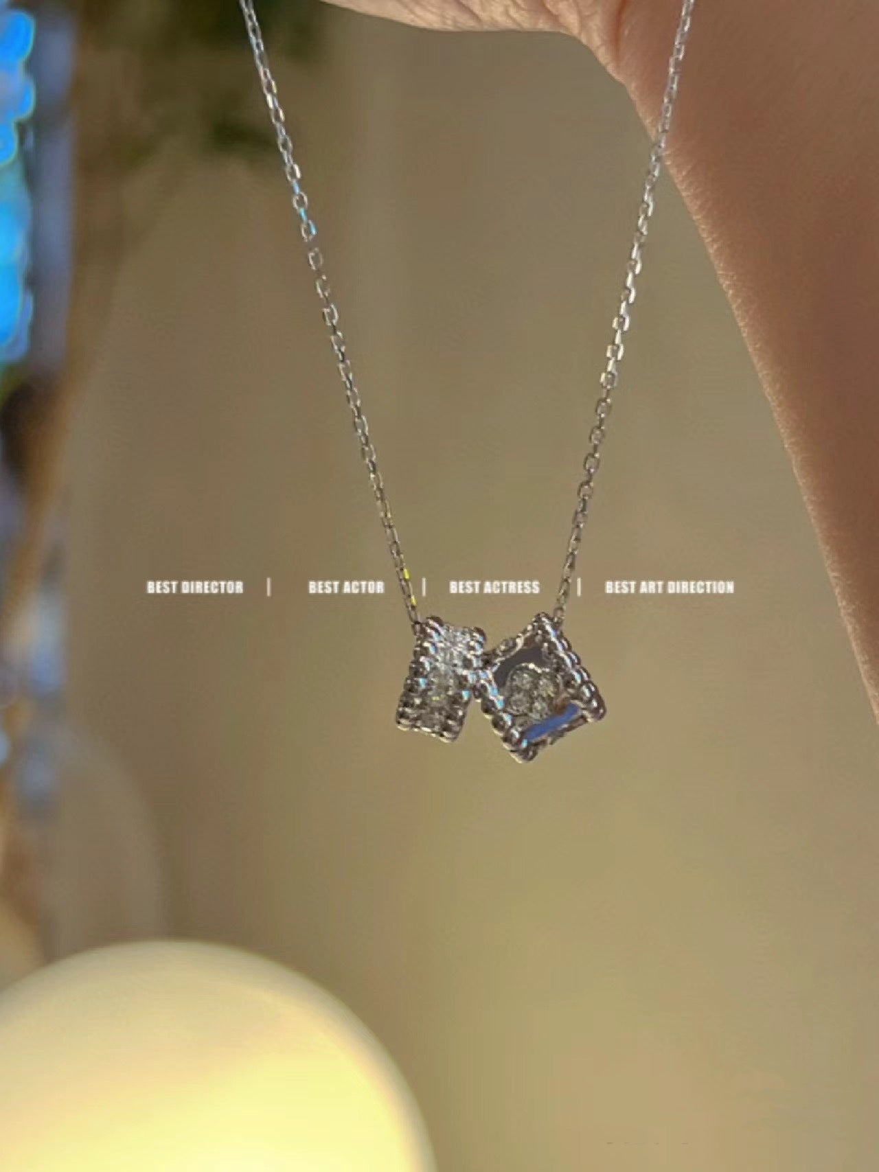 [Demi jewelry]PERLEE DOUBLE PENDANT SILVER DIAMOND NECKLACE