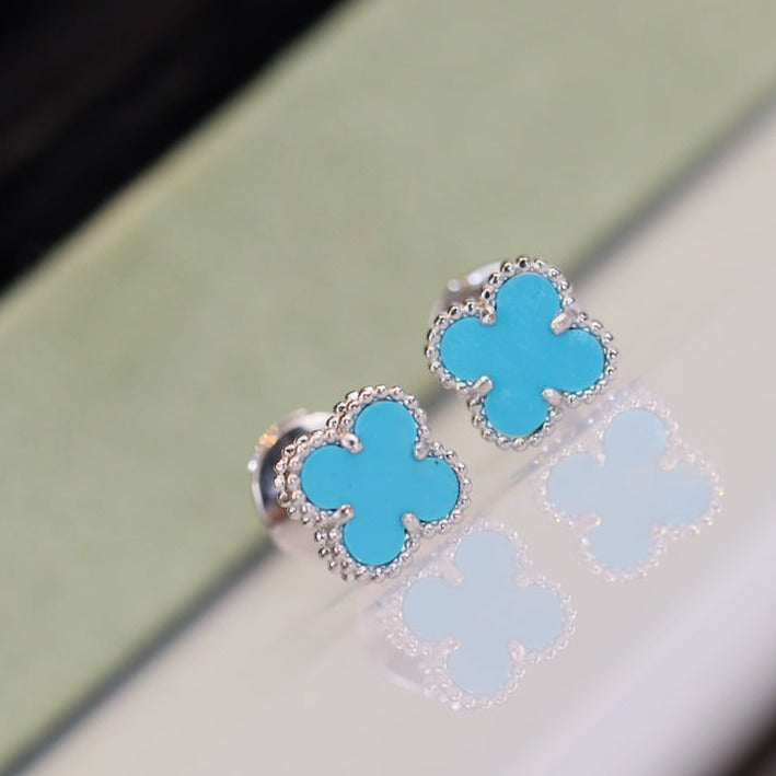[Demi jewelry]CLOVER MINI TURQUOISE SILVER STUD EARRINGS