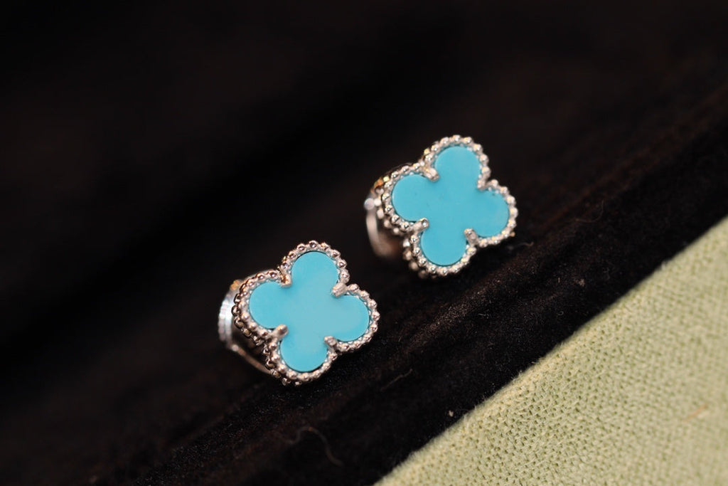 [Demi jewelry]CLOVER MINI TURQUOISE SILVER STUD EARRINGS