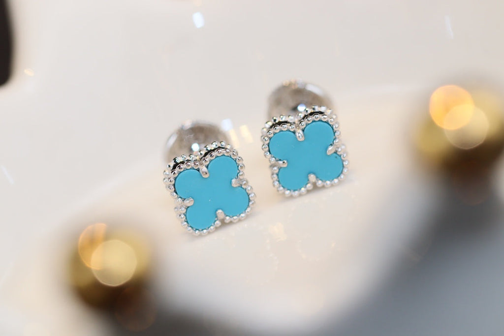 [Demi jewelry]CLOVER MINI TURQUOISE SILVER STUD EARRINGS