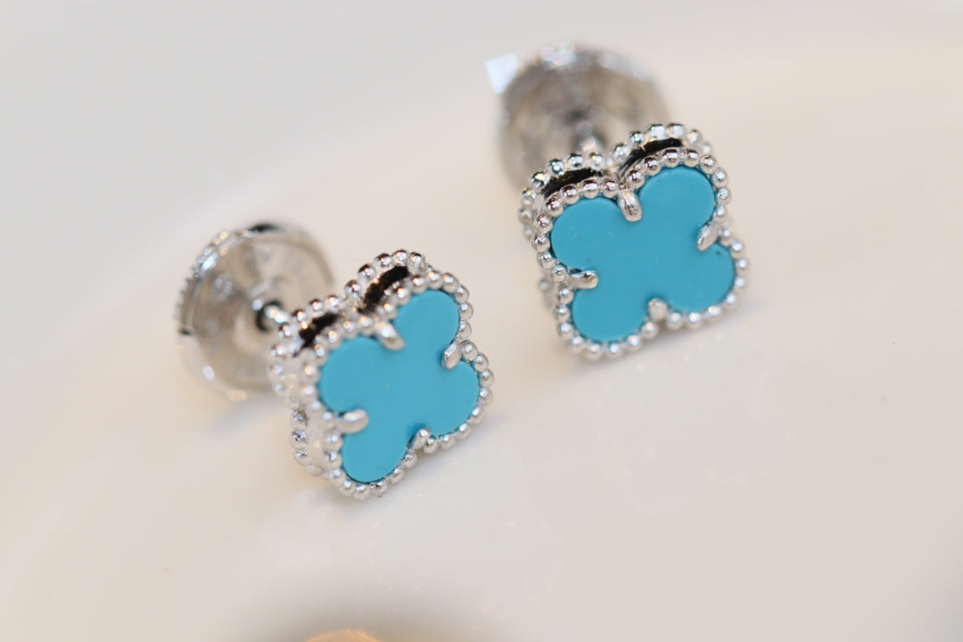 [Demi jewelry]CLOVER MINI TURQUOISE SILVER STUD EARRINGS