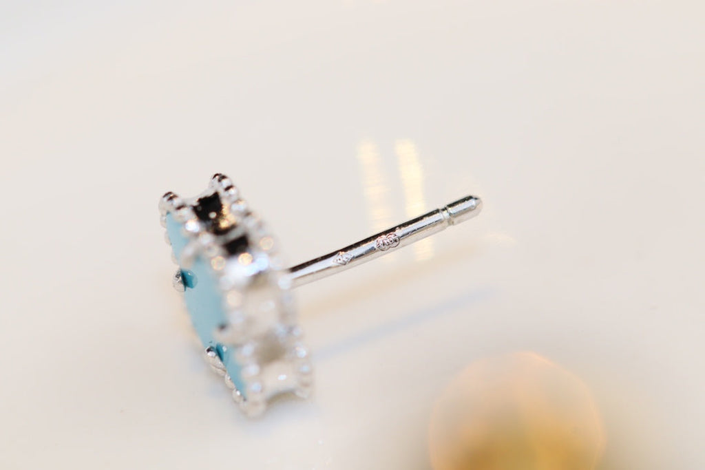 [Demi jewelry]CLOVER MINI TURQUOISE SILVER STUD EARRINGS