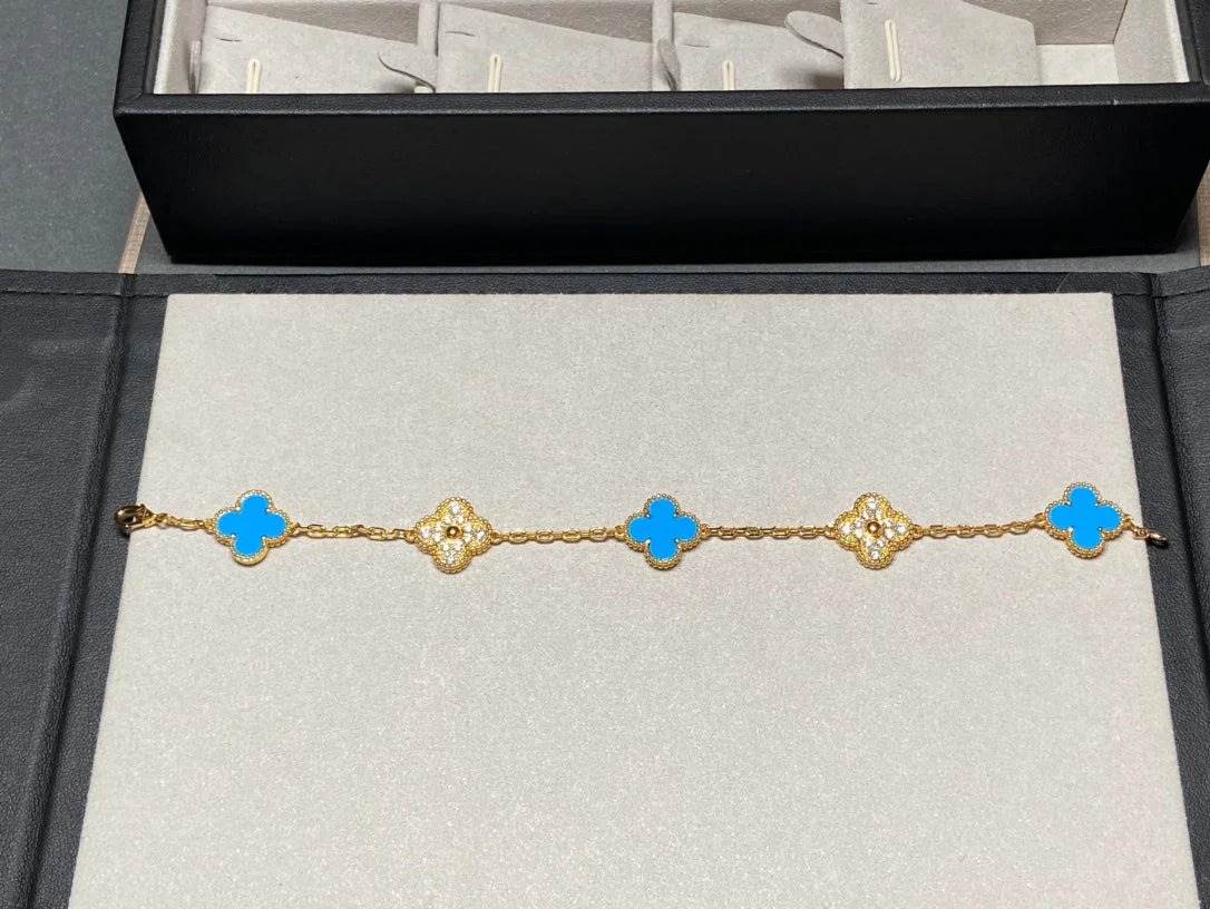 [Demi jewelry] CLOVER 5 MOTIF BLUE AGATE BRACELET COLLECTION
