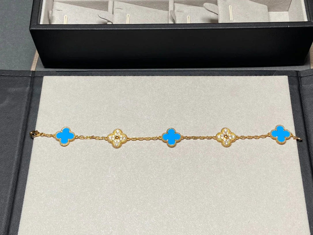 [Demi jewelry] CLOVER 5 MOTIF BLUE AGATE BRACELET COLLECTION-new