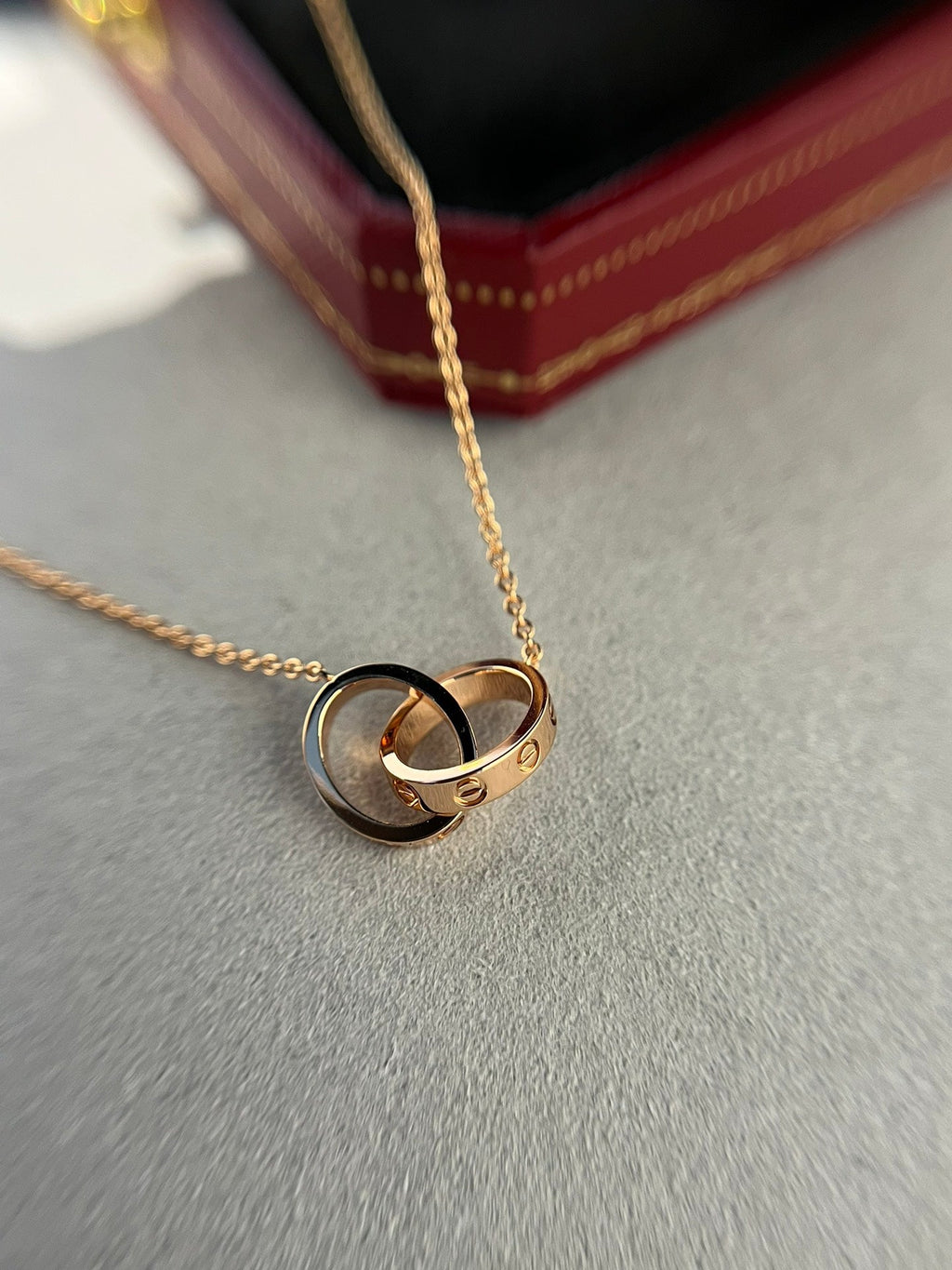 [Demi jewelry]LOVE NECKLACE DOUBLE RING PINK GOLD