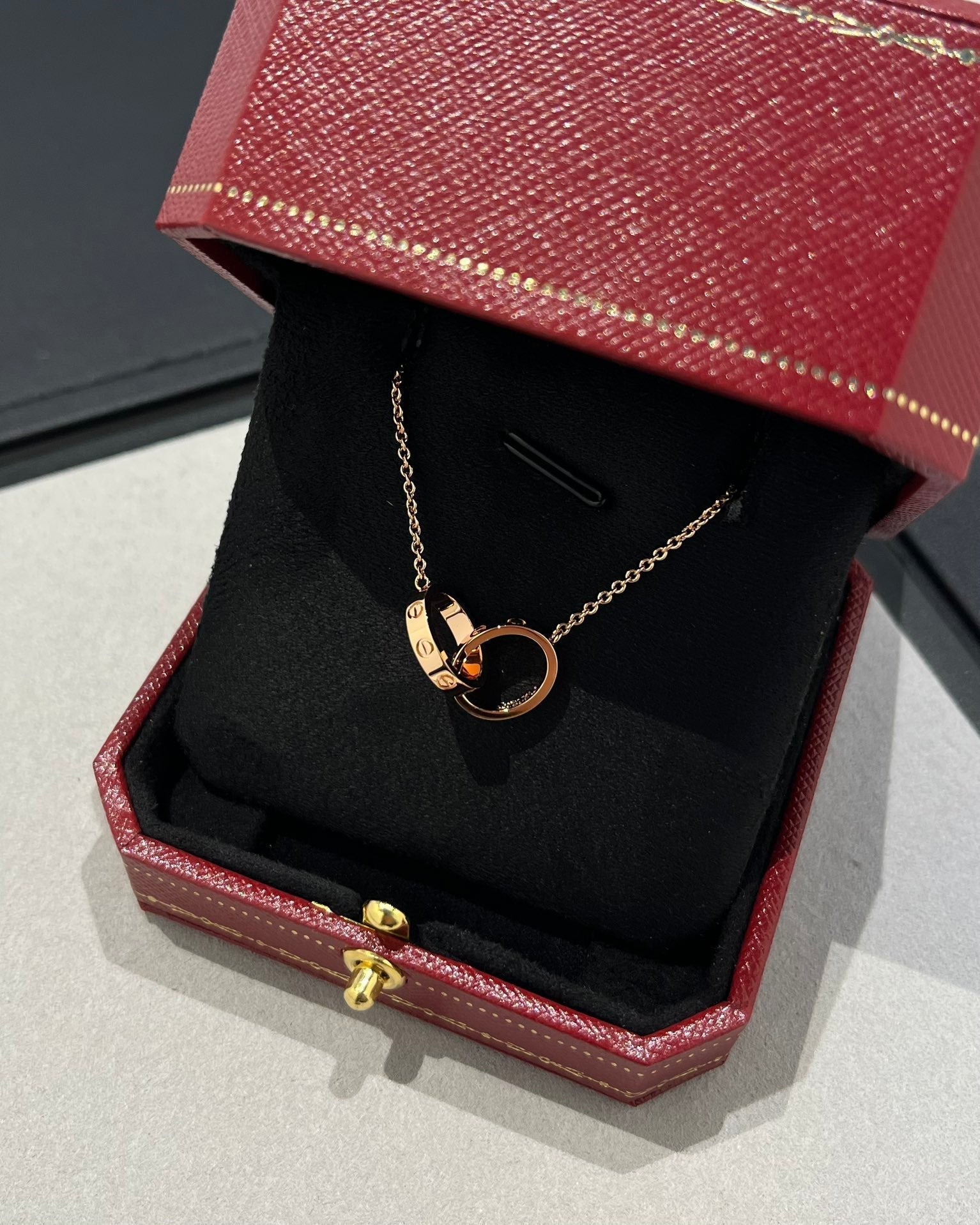 [Demi jewelry]LOVE NECKLACE DOUBLE RING PINK GOLD
