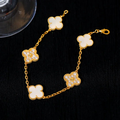 [Mystic]CLOVER WHITE PEARL MOP 5 MOTIF BRACELET COLLECTION