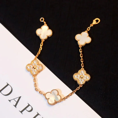 [Mystic]CLOVER WHITE PEARL MOP 5 MOTIF BRACELET COLLECTION