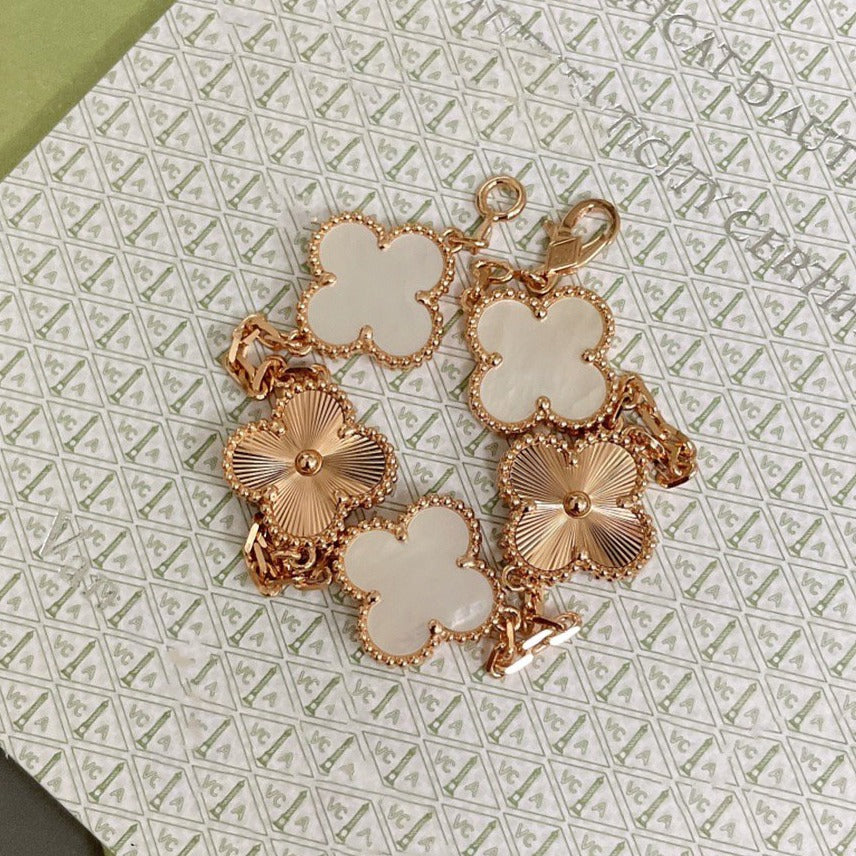 [Mystic]CLOVER BRACELET 5 MOTIF WHITE MOP PINK GOLD