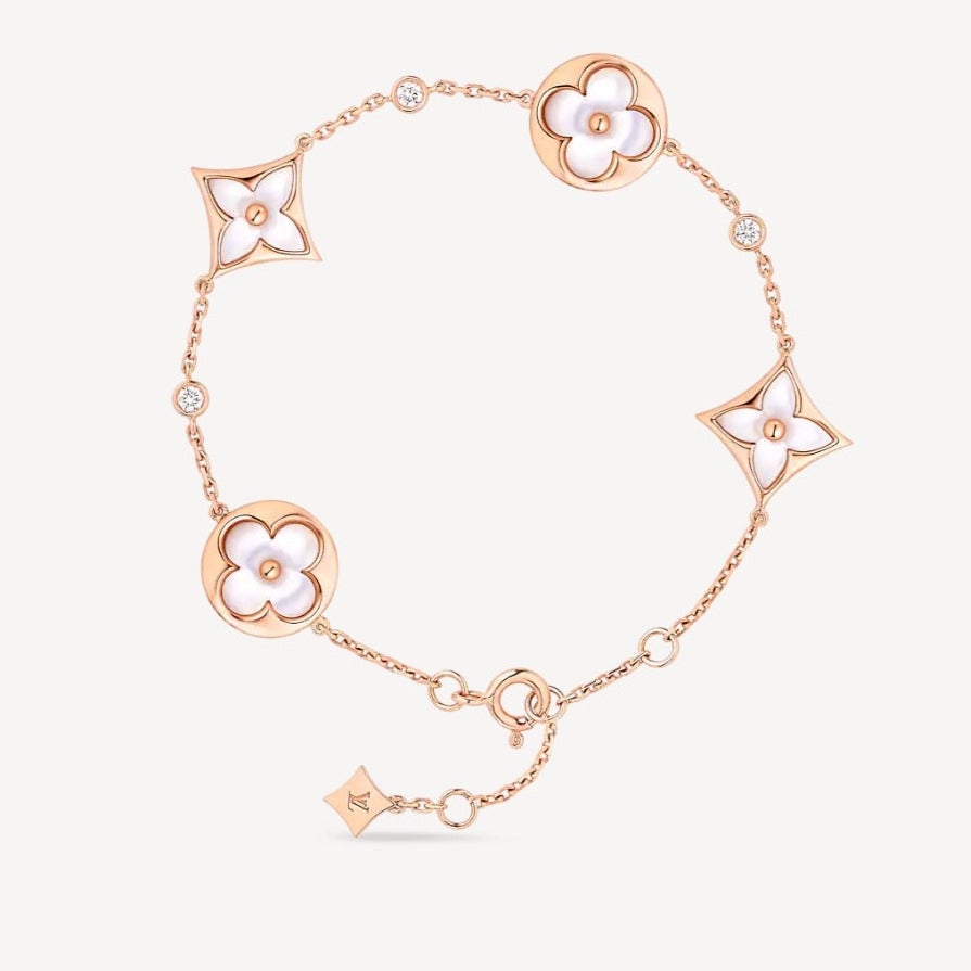 [Demi jewelry]STAR AND SUN 4 MOTIF WHITE MOP PINK GOLD BRACELET