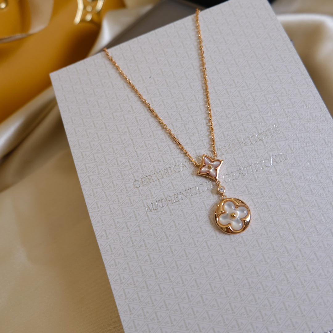 [Demi jewelry]STAR AND SUN WHITE MOP 2 MOTIF PINK GOLD NECKLACE