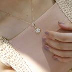 [Demi jewelry]STAR AND SUN WHITE MOP 2 MOTIF PINK GOLD NECKLACE