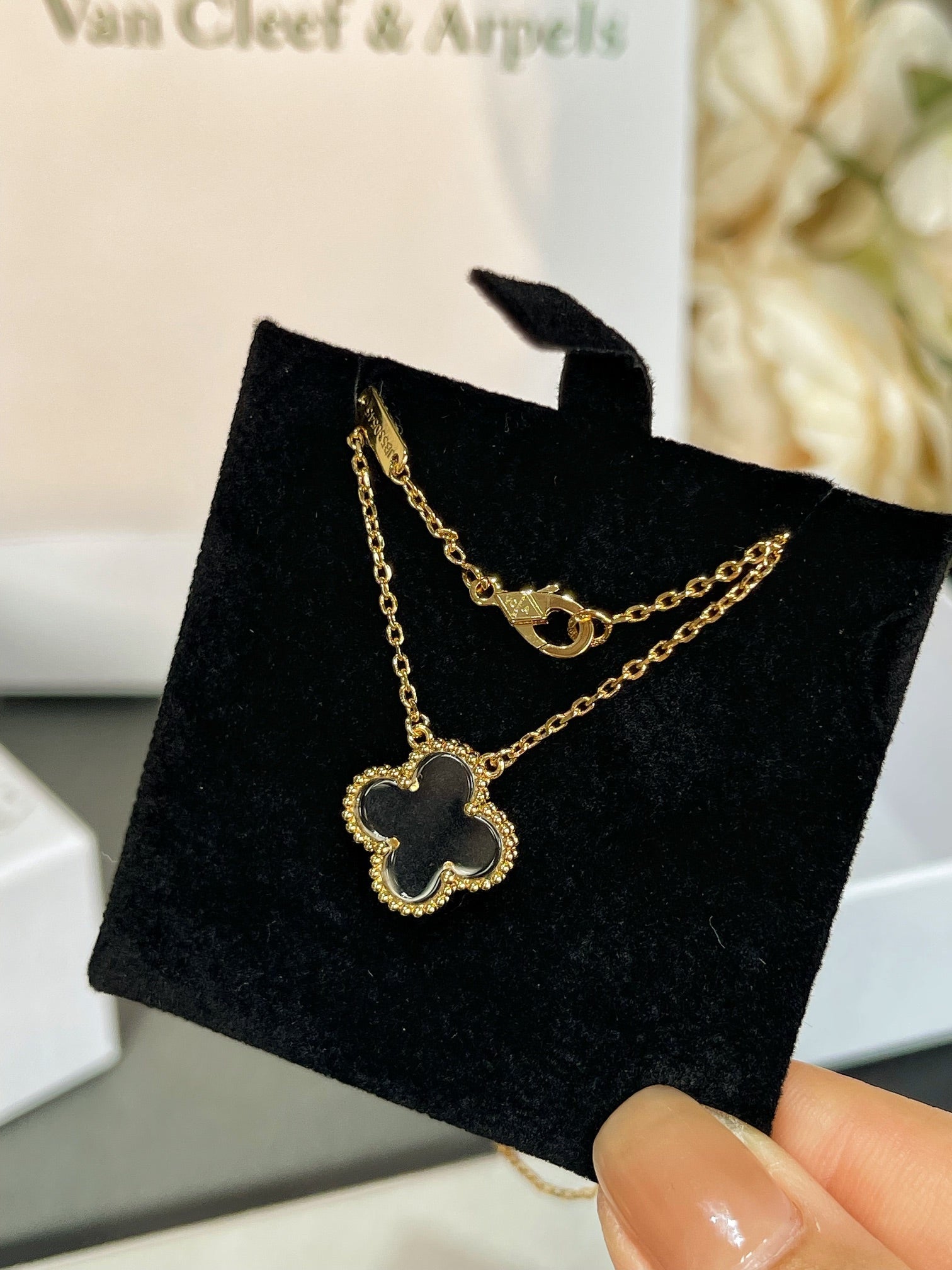 [Demi jewelry]CLOVER ROCK CRYSTAL ROSE GOLD NECKLACE