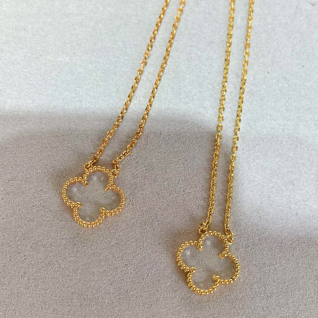 [Demi jewelry]CLOVER ROCK CRYSTAL ROSE GOLD NECKLACE