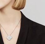 [Demi jewelry]CLOVER 25MM LARGE PENDANT DIAMOND PAVED SILVER NECKLACE