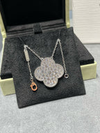 [Demi jewelry]CLOVER 25MM LARGE PENDANT DIAMOND PAVED SILVER NECKLACE