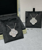 [Demi jewelry]CLOVER 25MM LARGE PENDANT DIAMOND PAVED SILVER NECKLACE