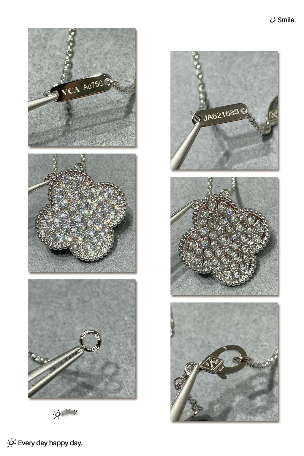 [Demi jewelry]CLOVER 25MM LARGE PENDANT DIAMOND PAVED SILVER NECKLACE