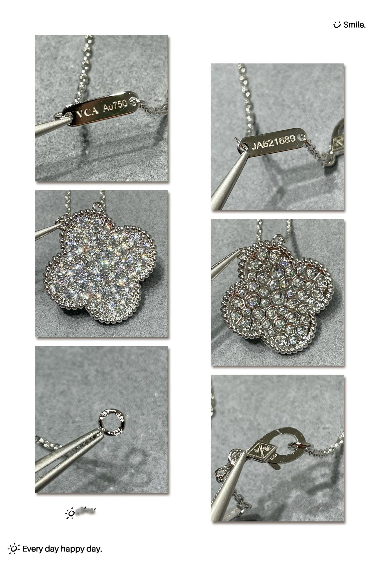 [Demi jewelry]CLOVER 25MM LARGE PENDANT DIAMOND PAVED SILVER NECKLACE