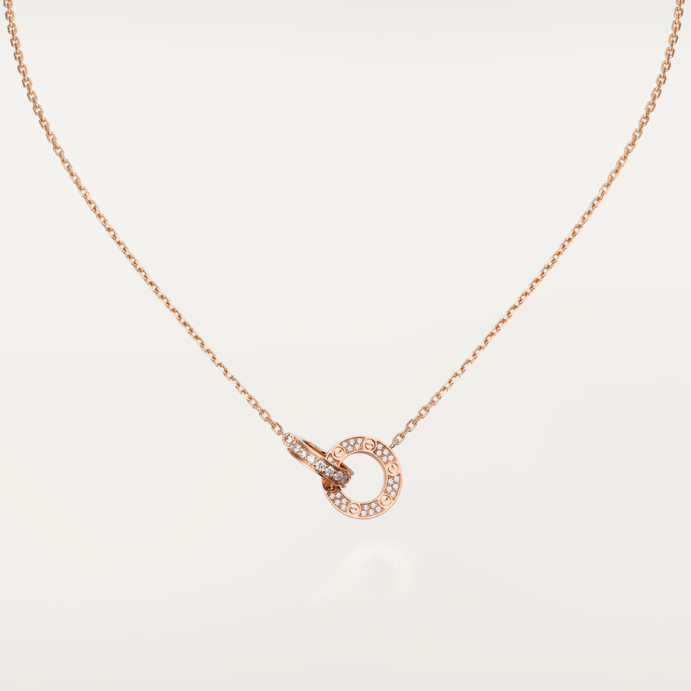 [Demi jewelry]LOVE 7.6MM NECKLACE ROSE GOLD AND SILVER  FULL DIAMOND