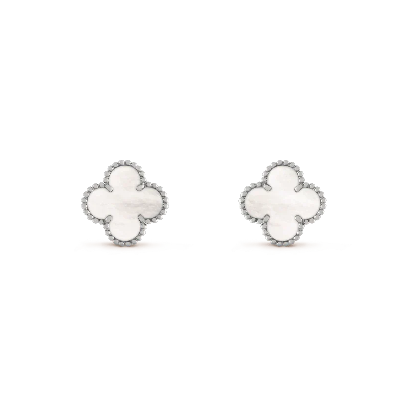 [Mystic]CLOVER MEDIUM 1 MOTIFS  WHITE MOP EARRINGS SILVER
