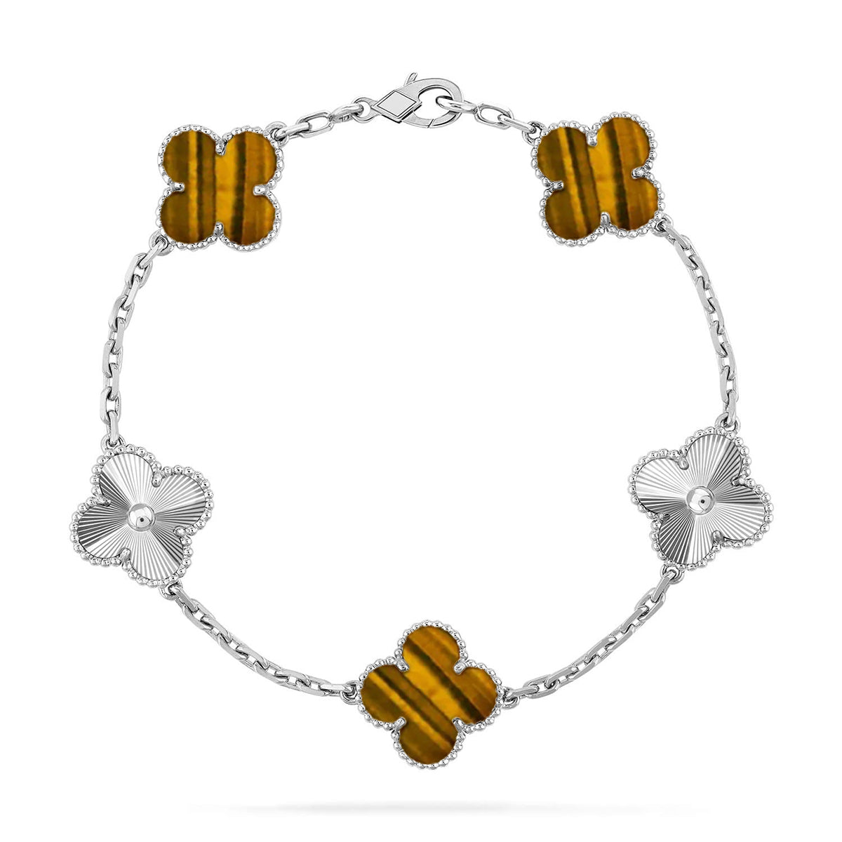 [Demi jewelry] CLOVER 5 MOTIFS TIGER EYE BRACELET COLLECTION-new