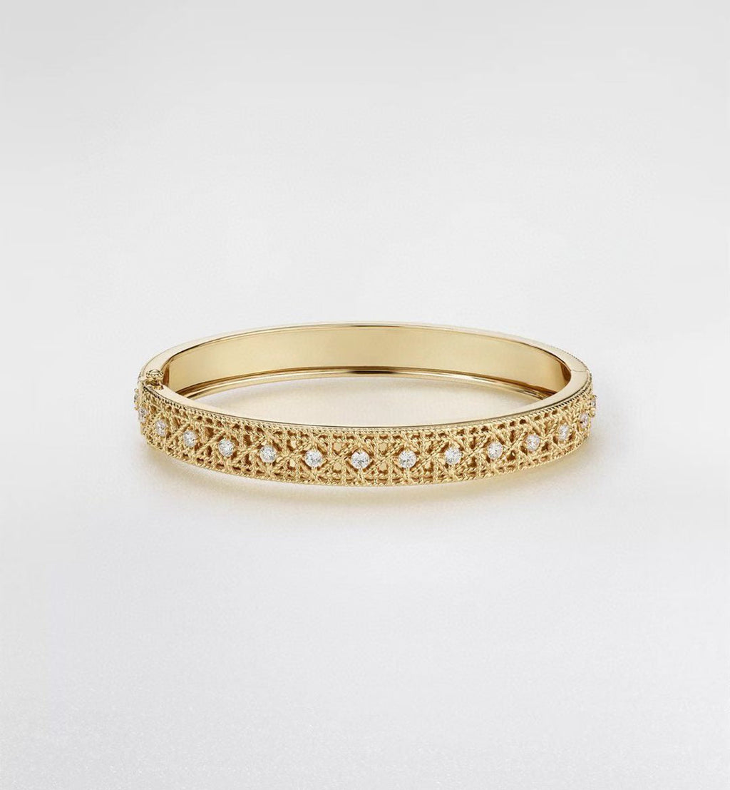 [Demi]2026 WOVEN-PATTERN BRACELET SET WITH FULL DIAMOND INLAY THREE-COLORS