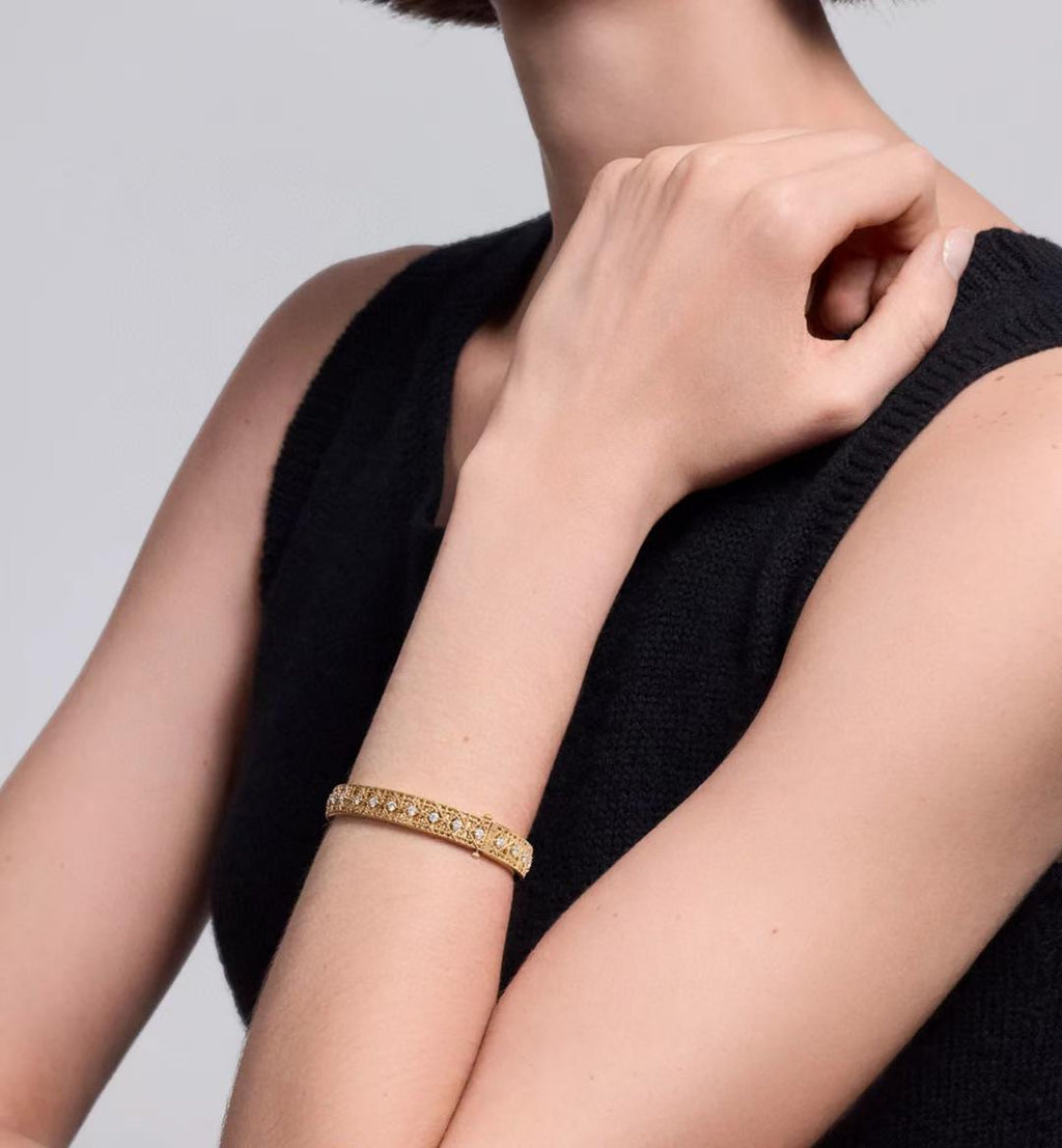 [Demi]2026 WOVEN-PATTERN BRACELET SET WITH FULL DIAMOND INLAY THREE-COLORS