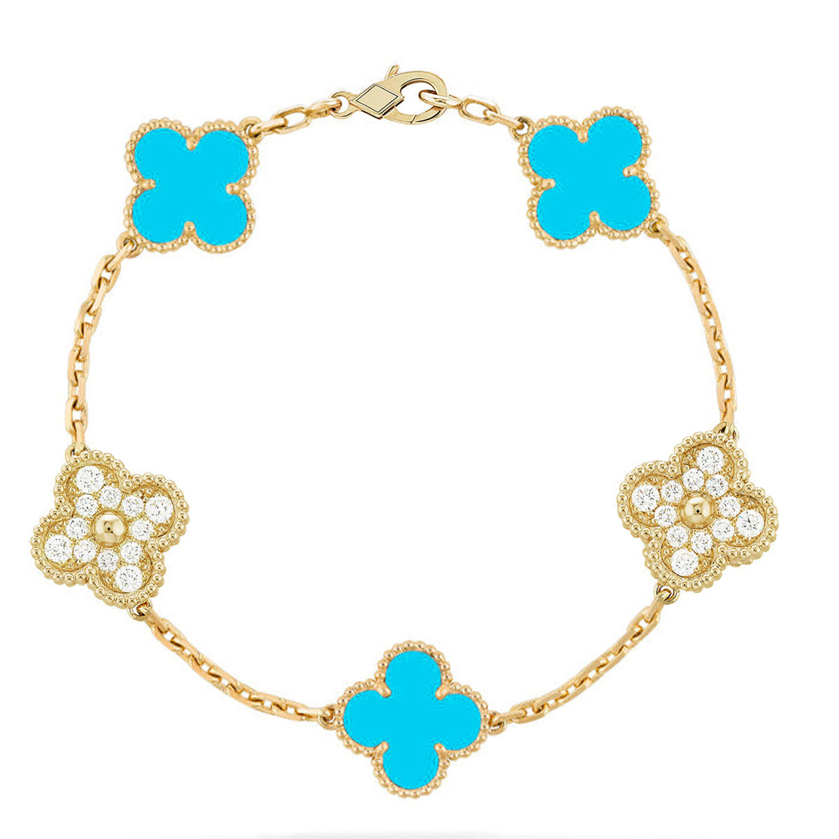 [Demi jewelry] CLOVER 5 MOTIF TURQUOISE BRACELET COLLECTION-new