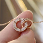 [Demi jewelry]LOVE 7.6MM NECKLACE ROSE GOLD AND SILVER  FULL DIAMOND