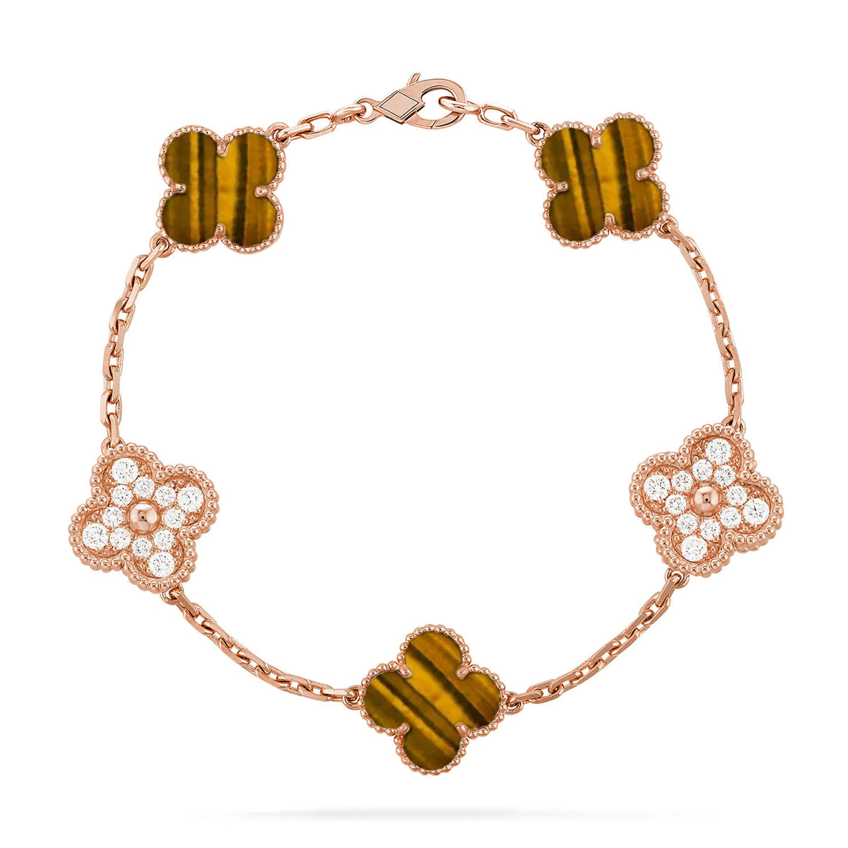 [Demi jewelry] CLOVER 5 MOTIFS TIGER EYE BRACELET COLLECTION-new