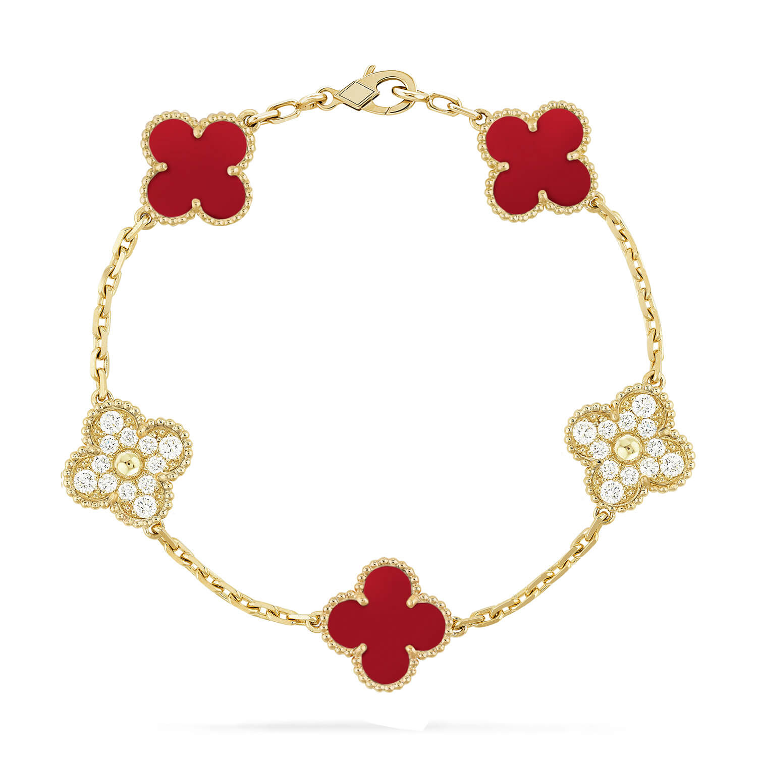 [Demi jewelry] CLOVER 5 MOTIF RED CORNELIAN BRACELET COLLECTION-new