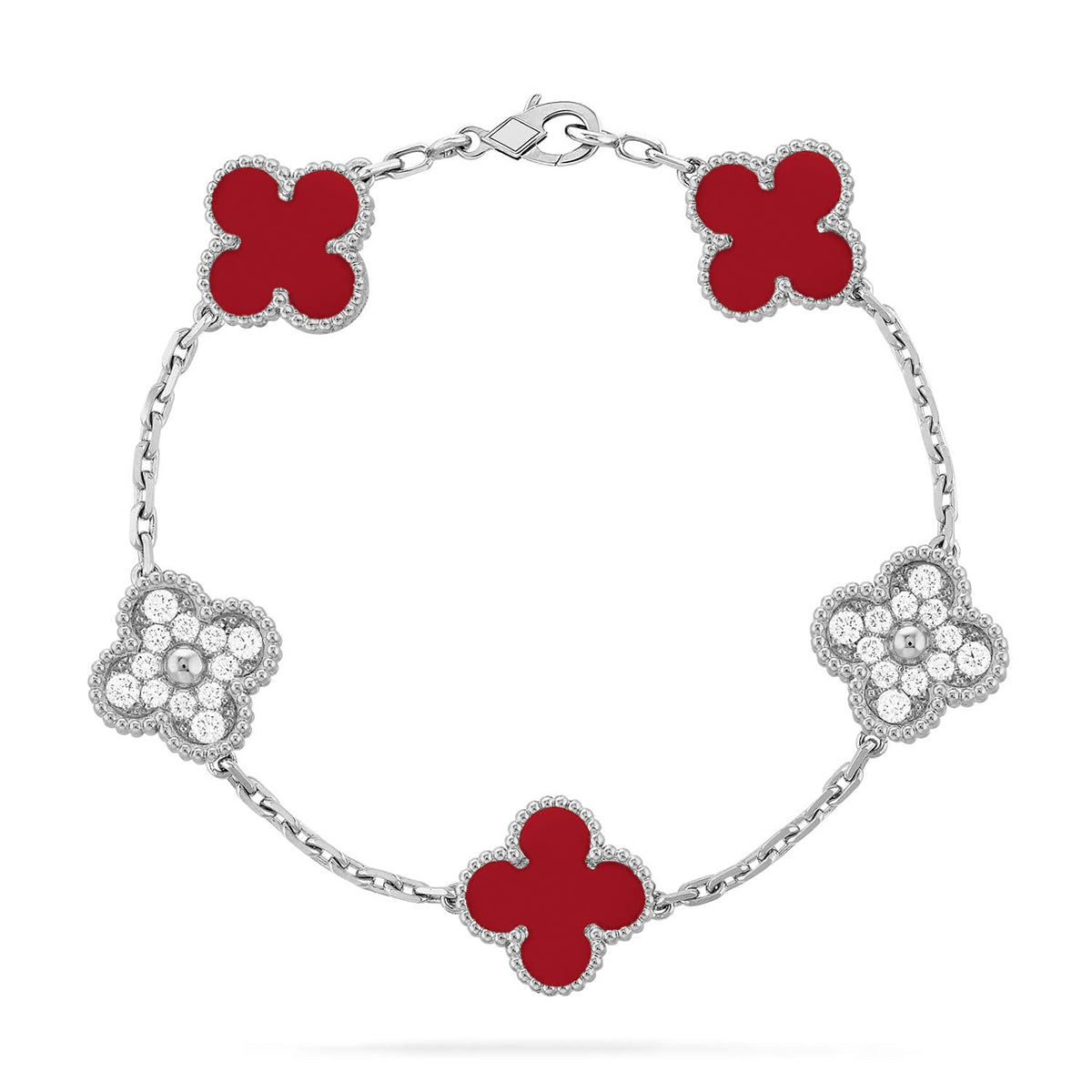 [Demi jewelry] CLOVER 5 MOTIF RED CORNELIAN BRACELET COLLECTION-new