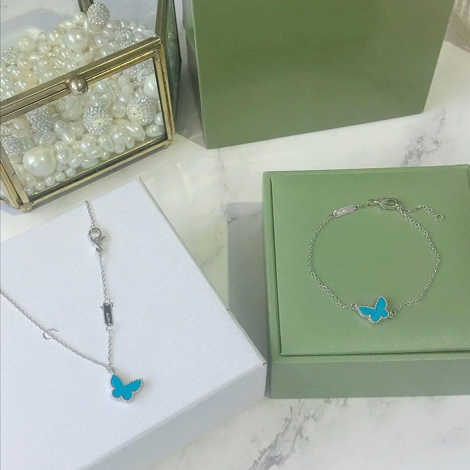 [Demi jewelry]BUTTERFLY TURQUOISE BUTTERFLY BRACELET SILVER
