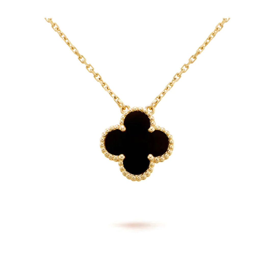 [Demi jewelry]CLOVER 15MM BLACK ONYX SINGLE FLOWER NECKLACE