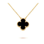 [Demi jewelry]CLOVER 15MM BLACK ONYX SINGLE FLOWER NECKLACE