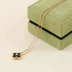 [Demi jewelry]CLOVER 15MM DIAMOND ONYX NECKLACE