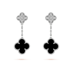 [Demi jewelry]CLOVER 2 MOTIFS  DIAMOND ONYX EARRINGS SILVER