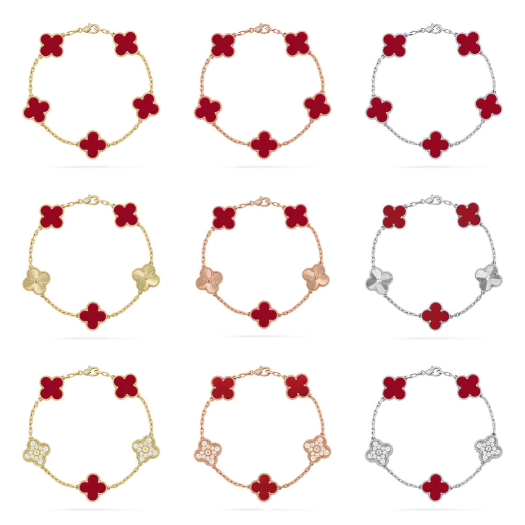 [Demi jewelry] CLOVER 5 MOTIF RED CORNELIAN BRACELET COLLECTION-new