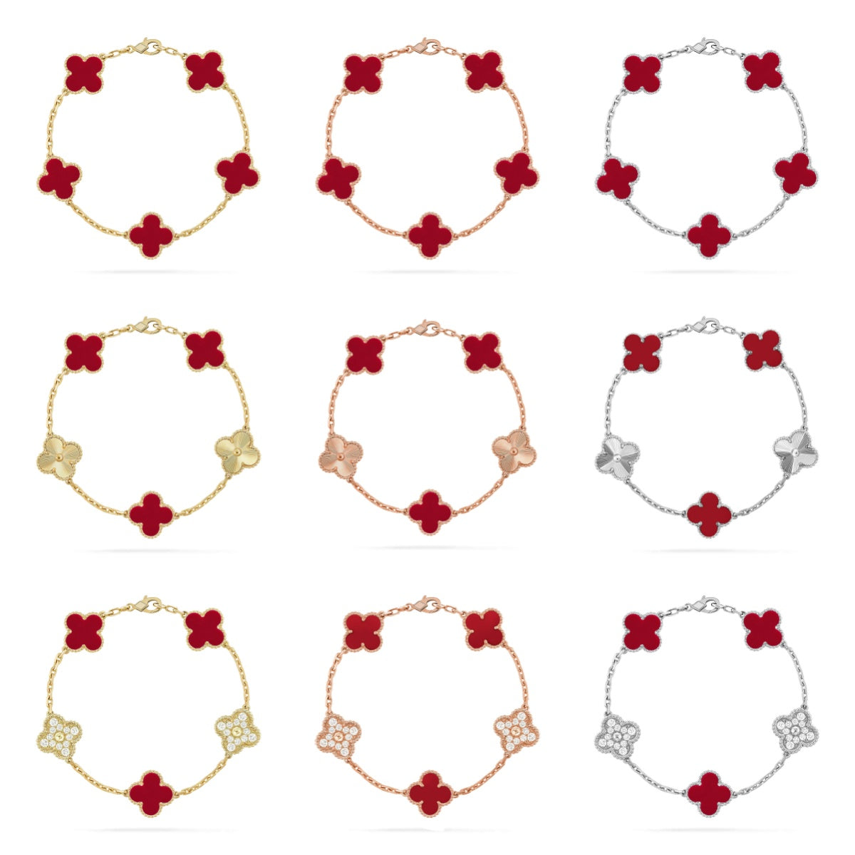 [Demi jewelry] CLOVER 5 MOTIF RED CORNELIAN BRACELET COLLECTION-new