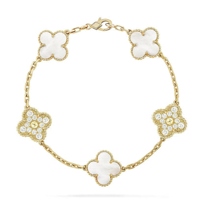 [Mystic]CLOVER WHITE PEARL MOP 5 MOTIF BRACELET COLLECTION