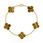 [Demi jewelry] CLOVER 5 MOTIFS TIGER EYE BRACELET COLLECTION-new