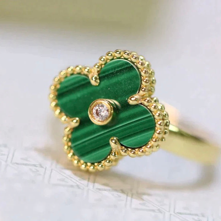[Demi jewelry]CLOVER MALACHITE RING GOLD DIAMOND