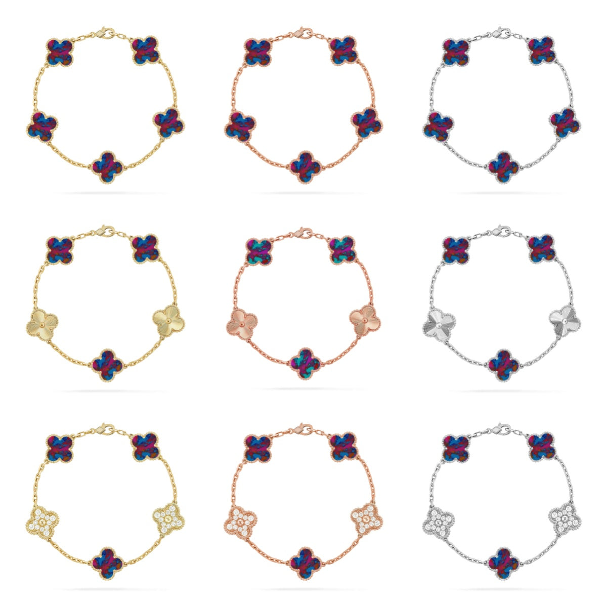 [Demi jewelry]CLOVER 5 MOTIF COLOR GEMSTONES BRACELET COLLECTION-new