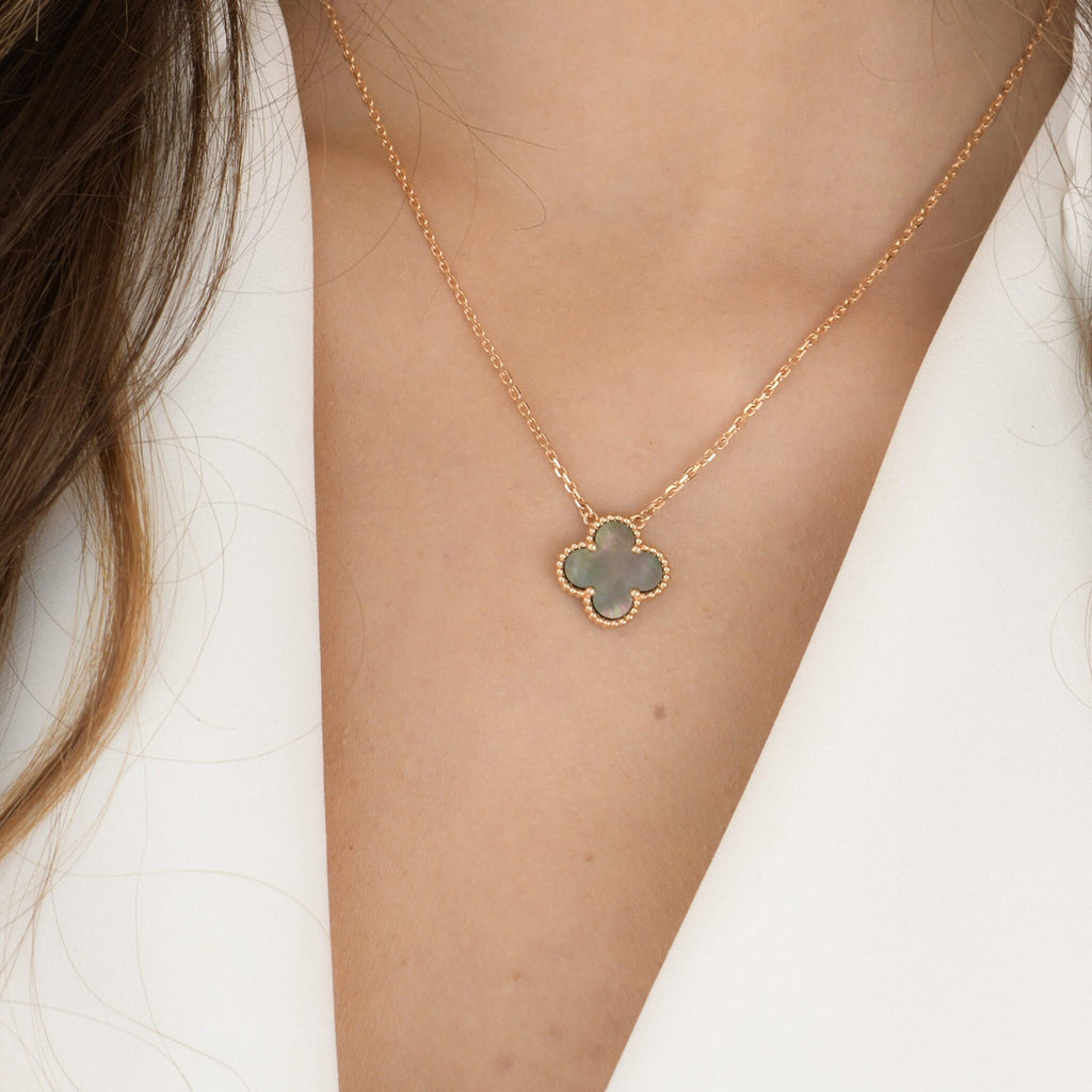 [Demi jewelry]CLOVER 15MM  GRAY MOTHER OF PEARL NECKLACE