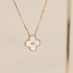 [Demi jewelry]CLOVER 15MM DIAMOND WHITE FRITILLARIA NECKLACE