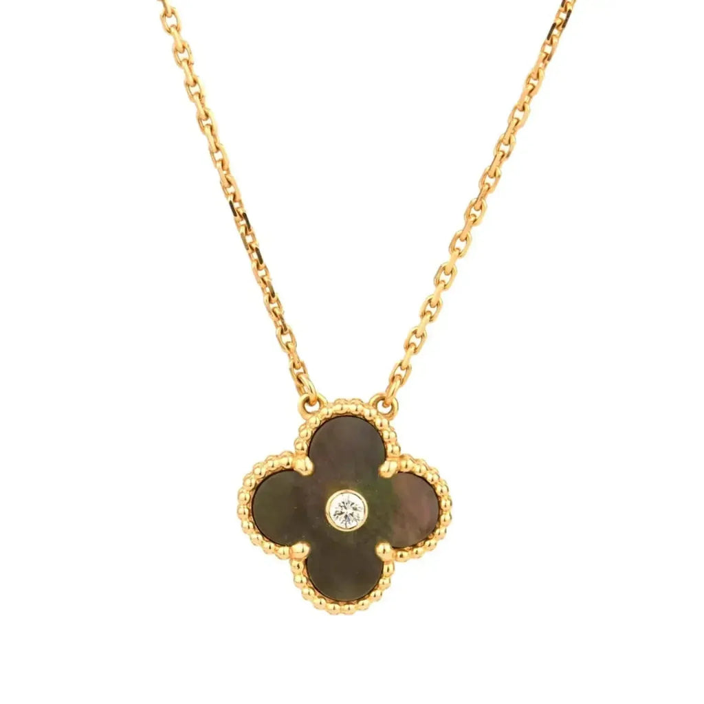 [Demi jewelry]CLOVER 15MM DIAMOND AND MOTHER-OF-GREY NECKLACE