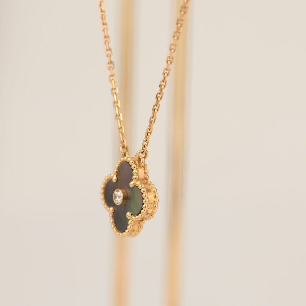 [Demi jewelry]CLOVER 15MM DIAMOND AND MOTHER-OF-GREY NECKLACE