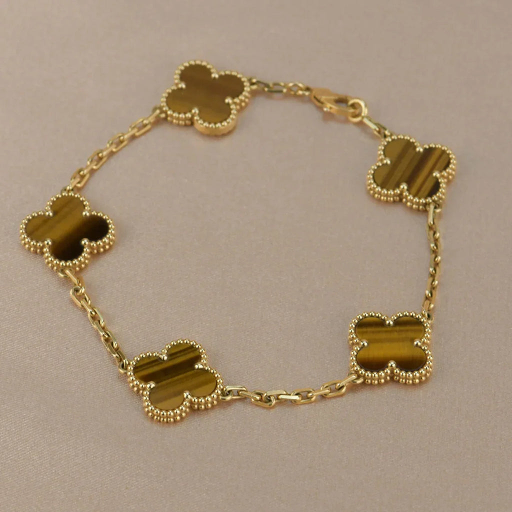 [Demi jewelry] CLOVER 5 MOTIFS TIGER EYE BRACELET COLLECTION